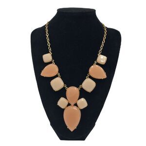Kate Spade Chunky Statement Necklace Peach and Cream Gold Tone Link Chain